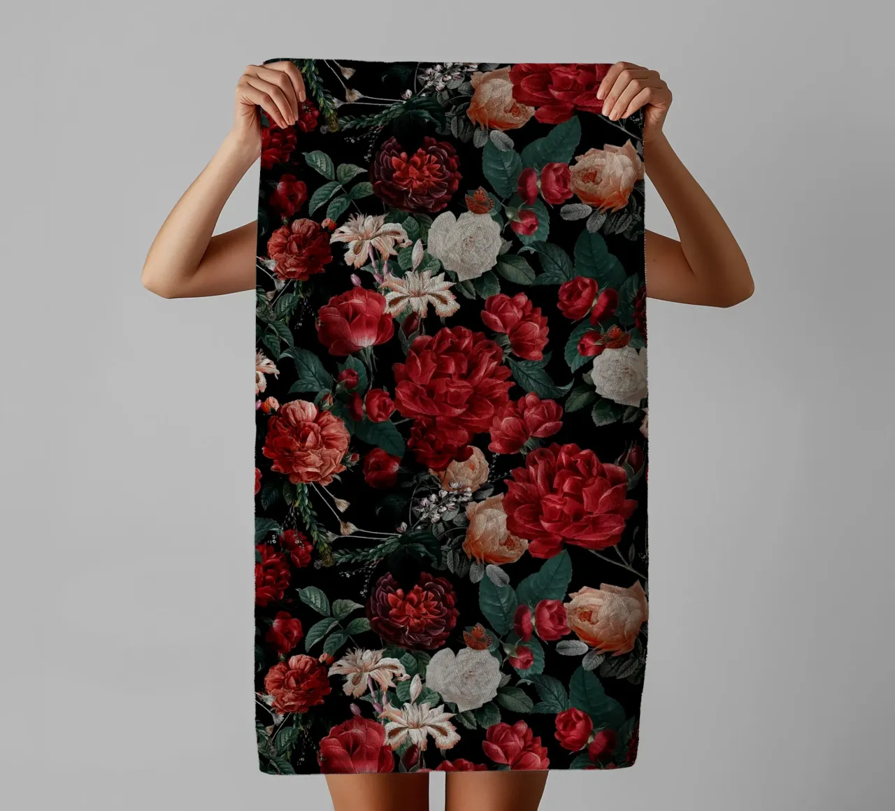 Night Garden Roses towel by burcukorkmazyurek