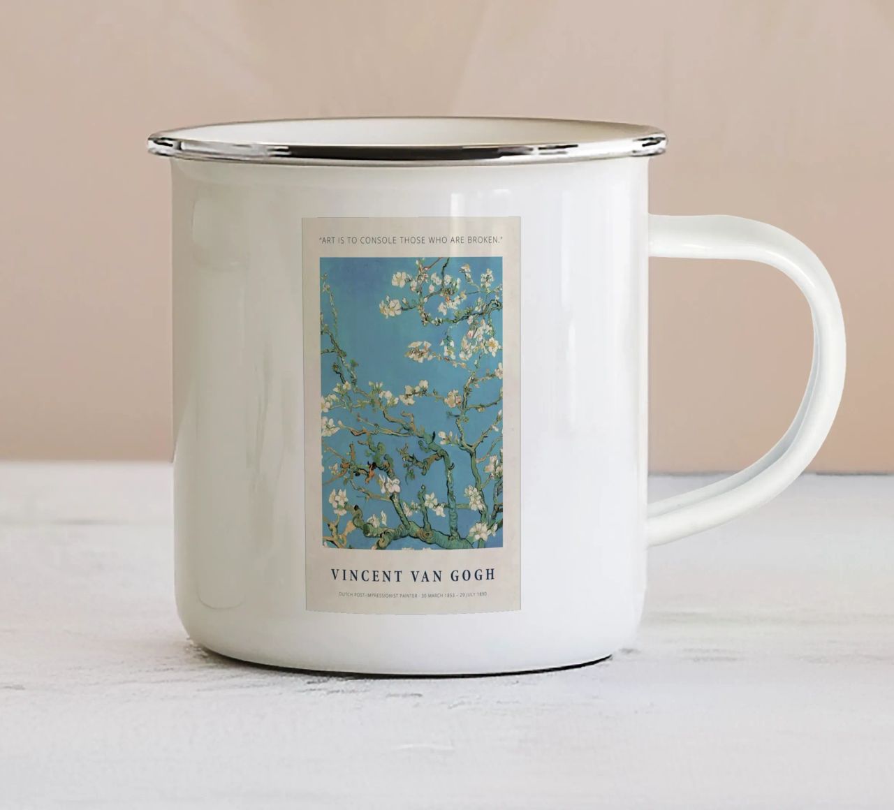 Art Is To Console Those Who Are Broken tazza in smalto da Melanie Tintilier