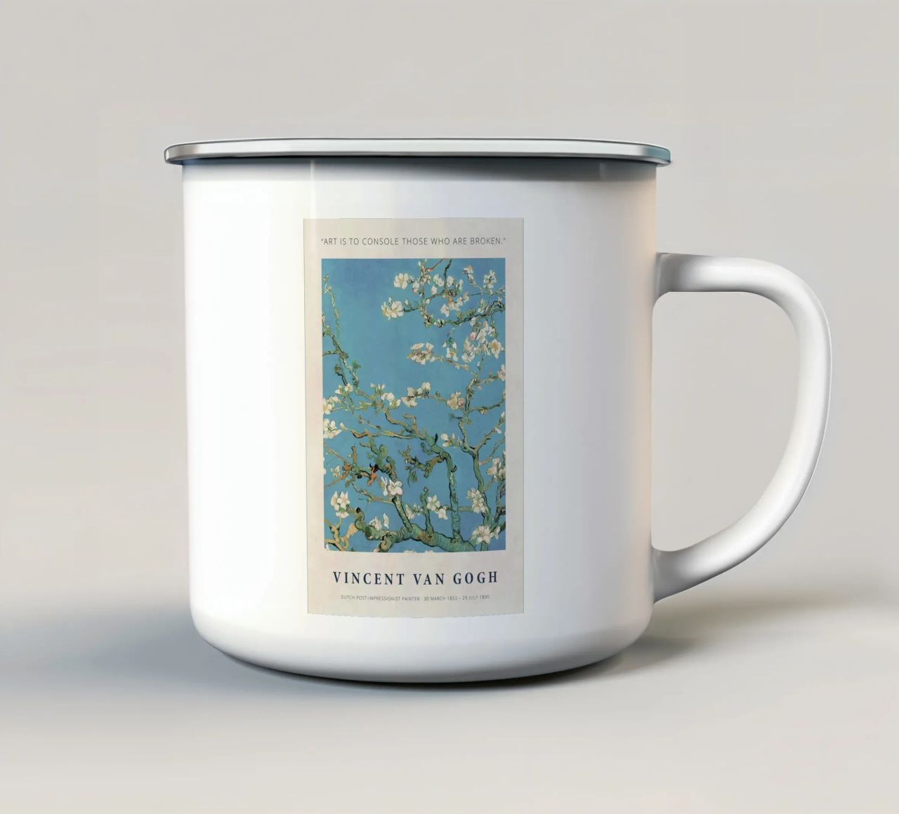 Art Is To Console Those Who Are Broken tazza in smalto da Melanie Tintilier