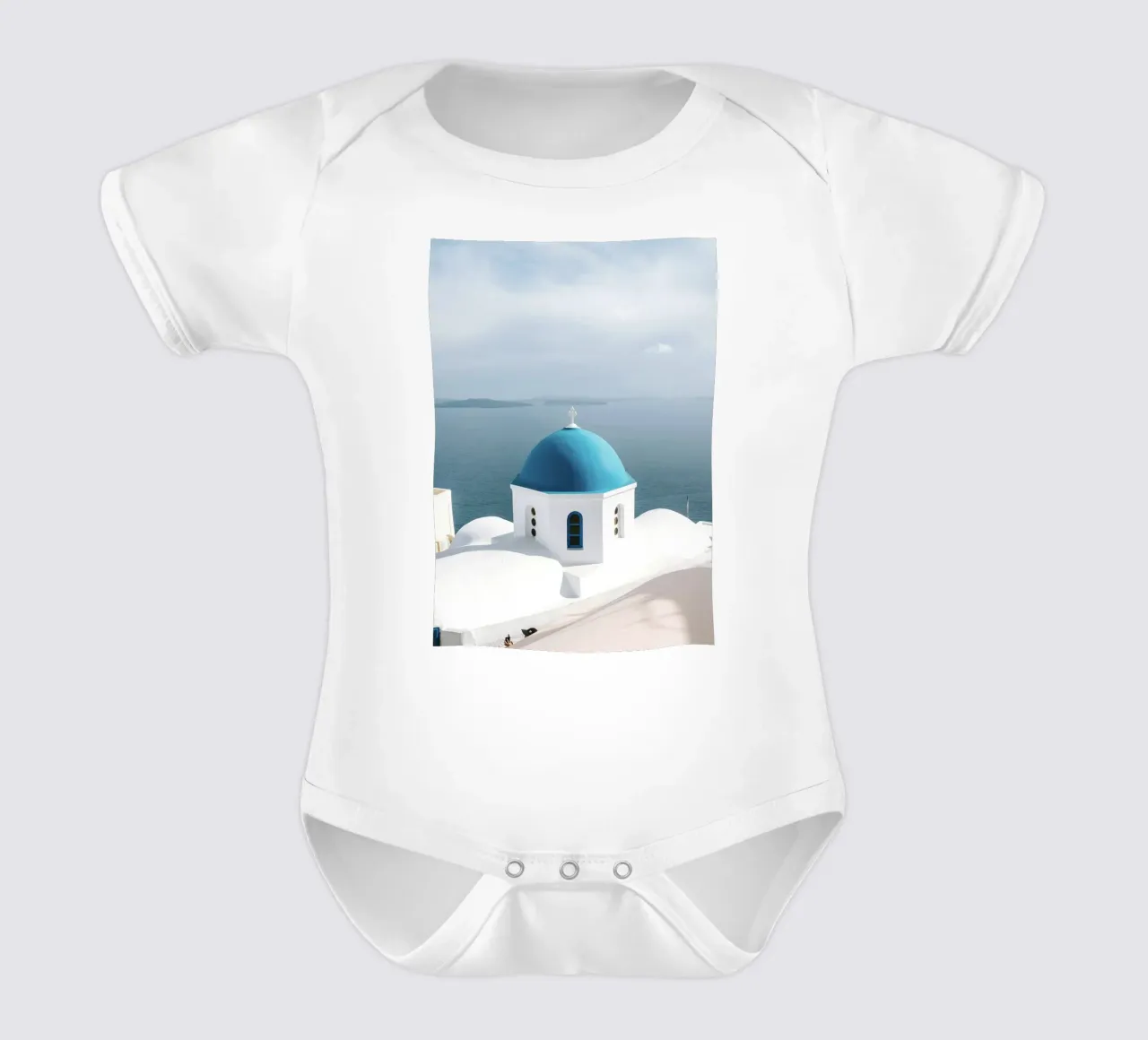 Santorini Griechenland, Reisedruck, Griechische Inseln, Sommerdruck Kurzarm Babybody von TheTravelClub