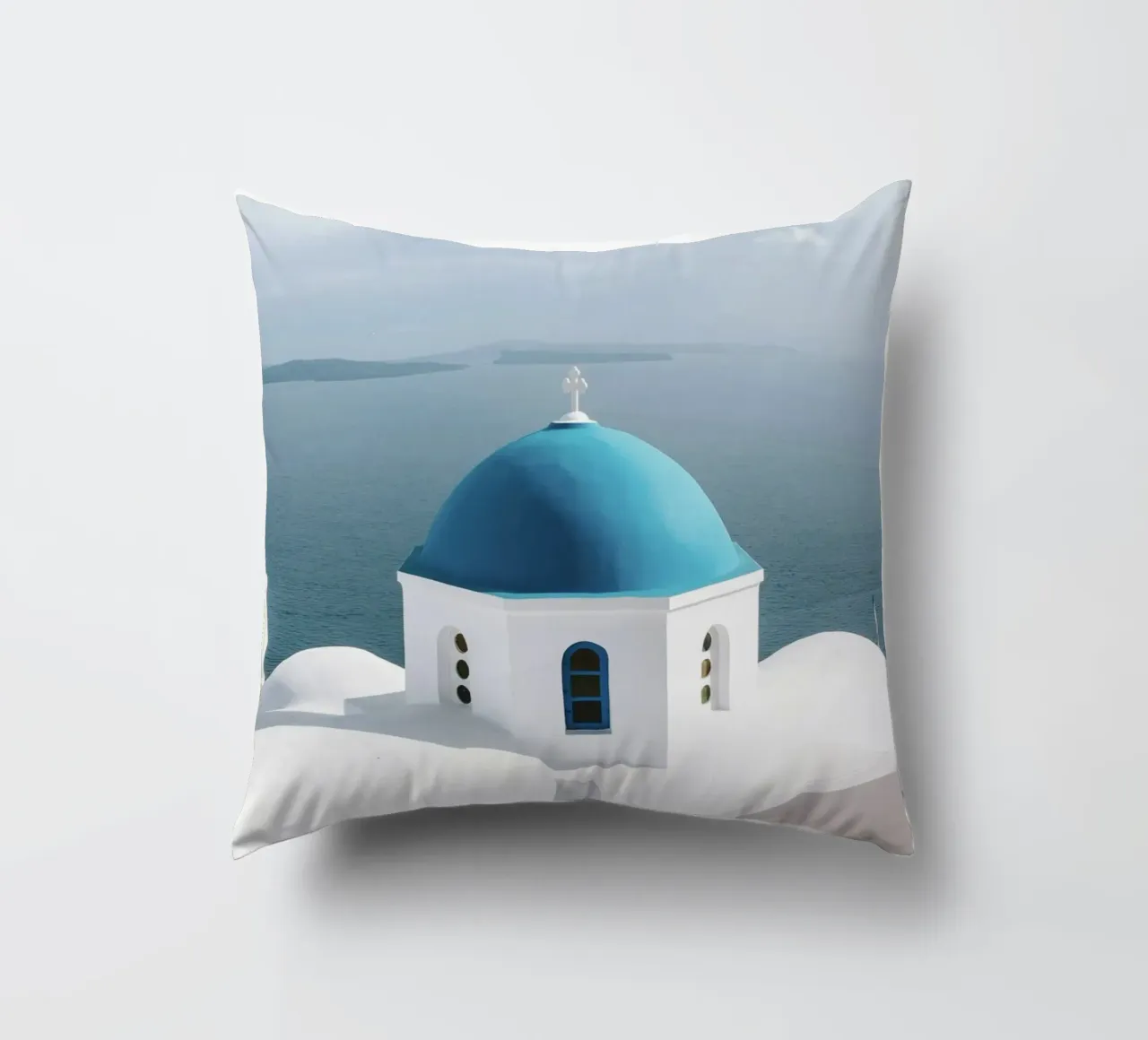 Santorini Greece, Travel Print, Greek Islands, Summer Print decorative cushion by TheTravelClub