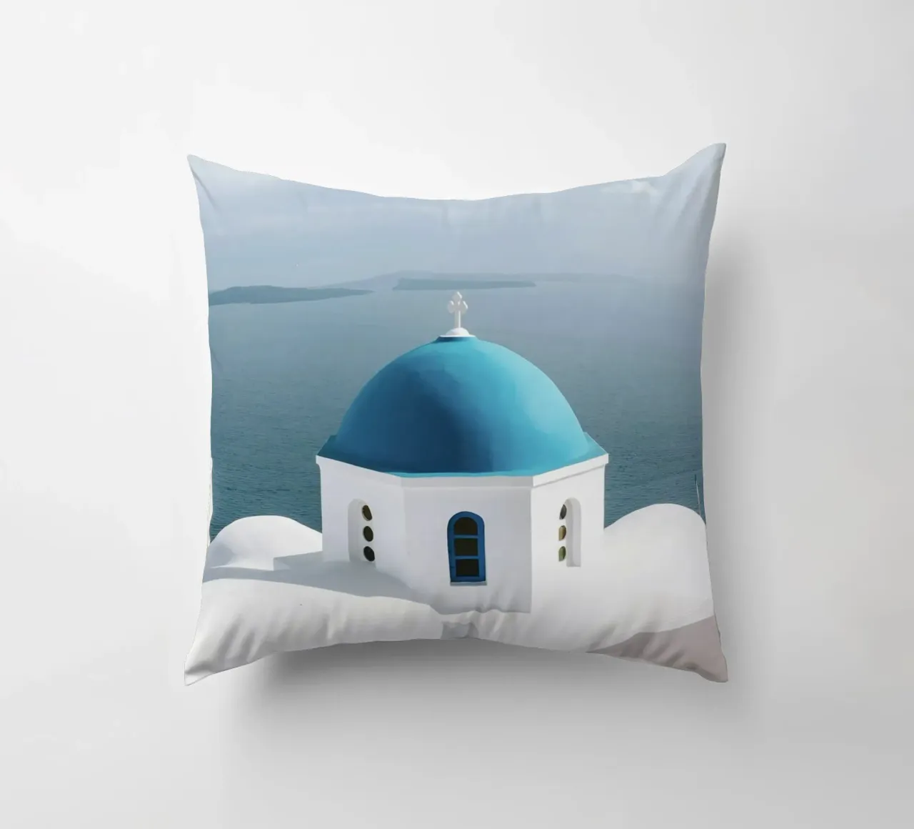 Santorini Greece, Travel Print, Greek Islands, Summer Print decorative cushion by TheTravelClub