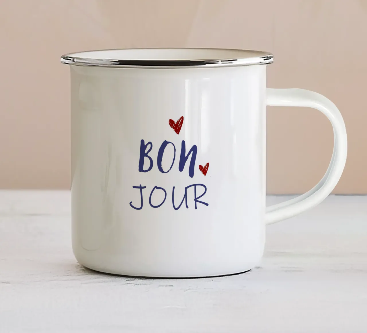 Bonjour tazza in smalto da Attaboy Dsgn