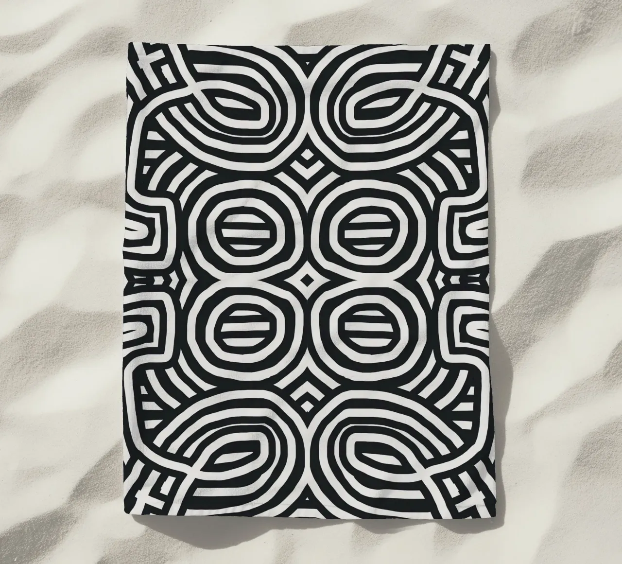 Black stripe totem beach towel by Little Dean
