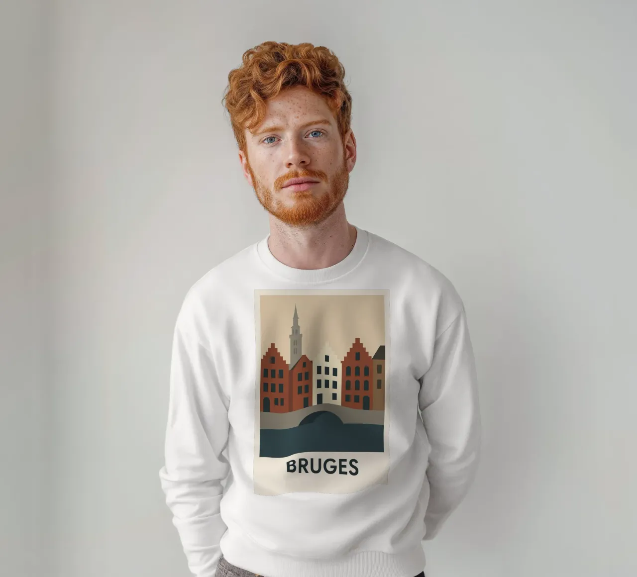 Bruges - La Venezia del Nord sublimata in un poster grafico felpa da JETLAG | affiches voyage