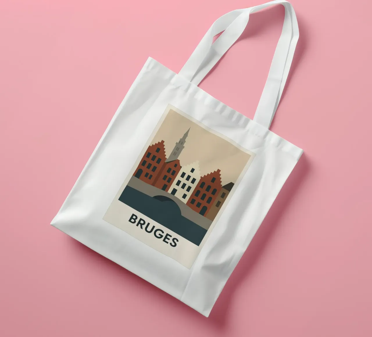 Bruges - La Venezia del Nord sublimata in un poster grafico borsa in juta da JETLAG | affiches voyage