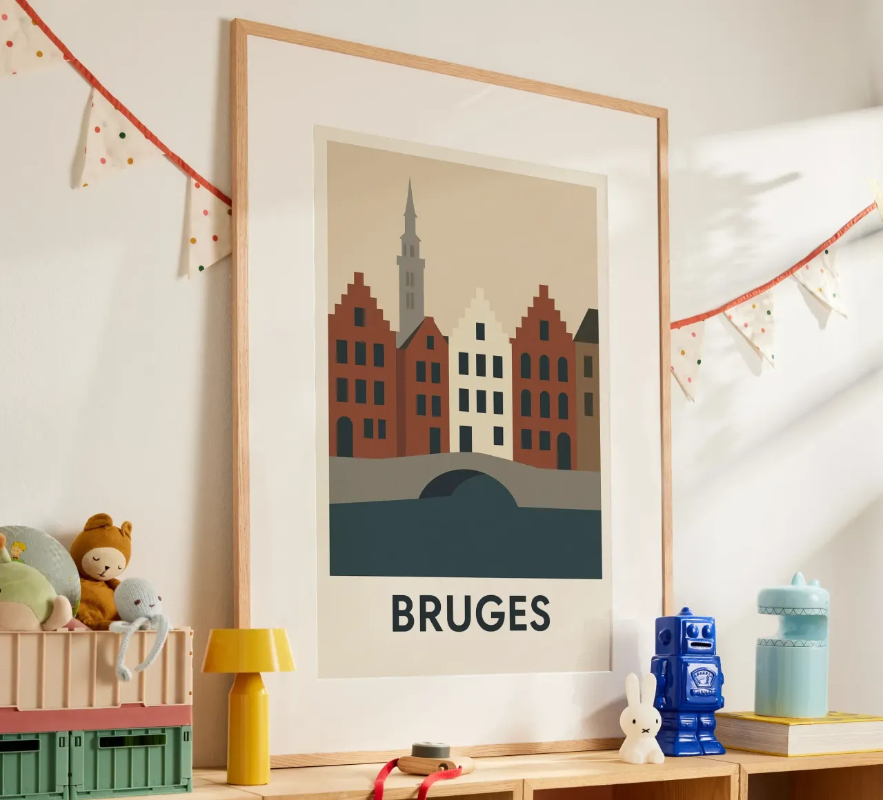 Bruges - La Venezia del Nord sublimata in un poster grafico carta hahnemühle da JETLAG | affiches voyage