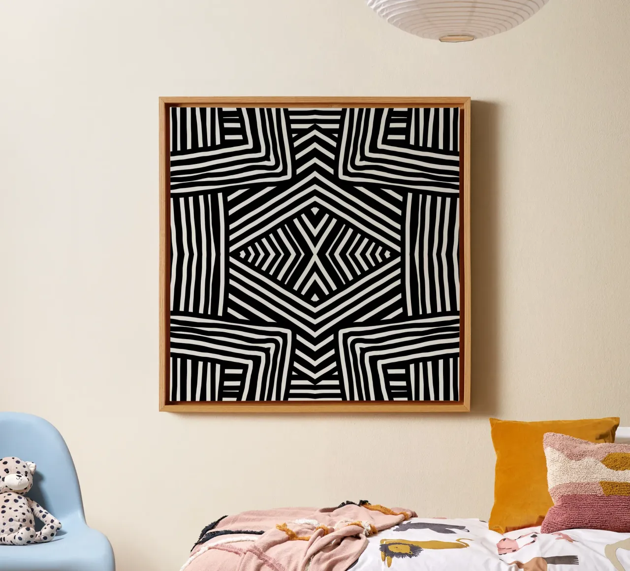 Zwarte streep totem 03 canvas met Baklijst van Little Dean
