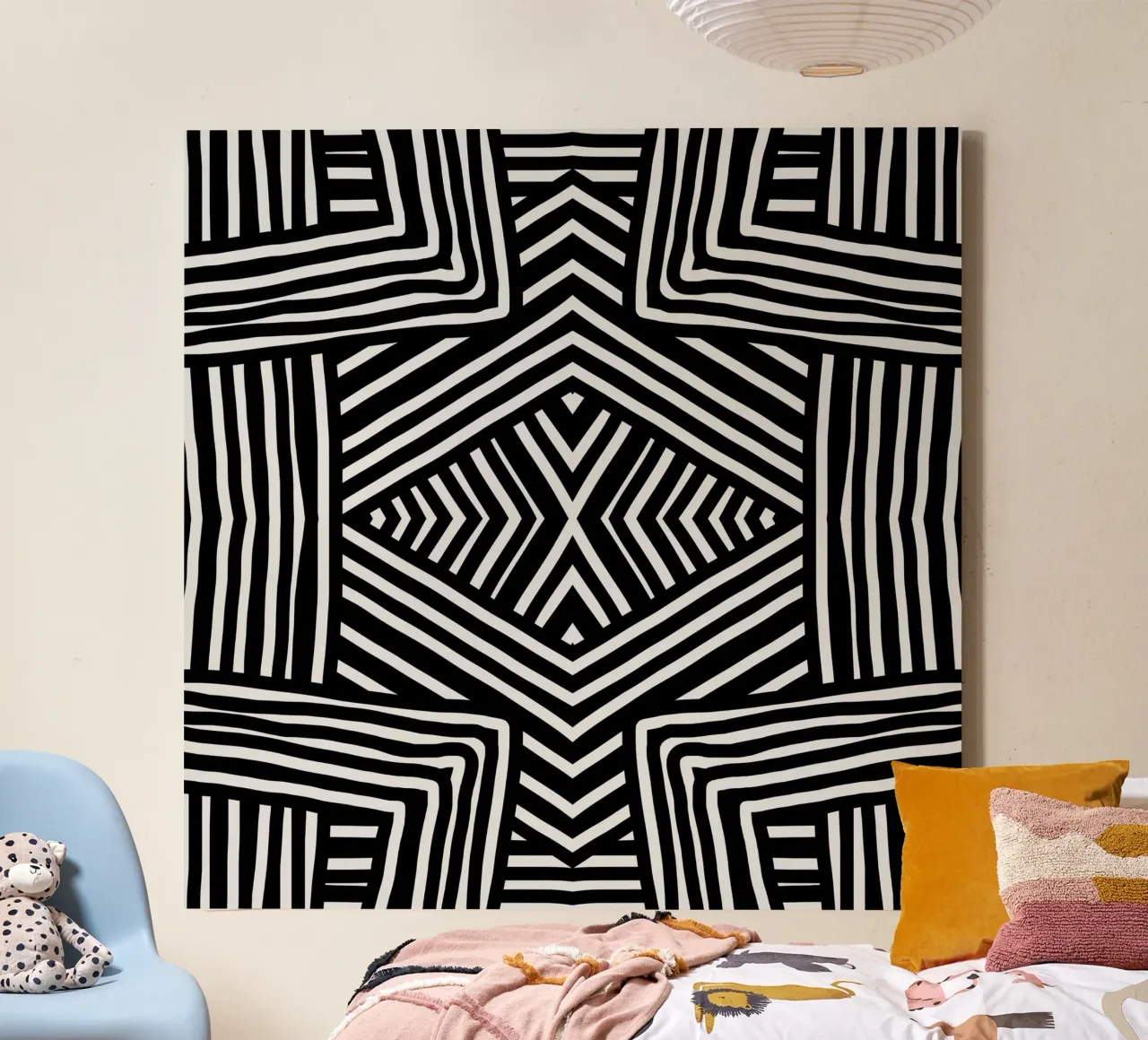 Zwarte streep totem 03 canvas met Baklijst van Little Dean