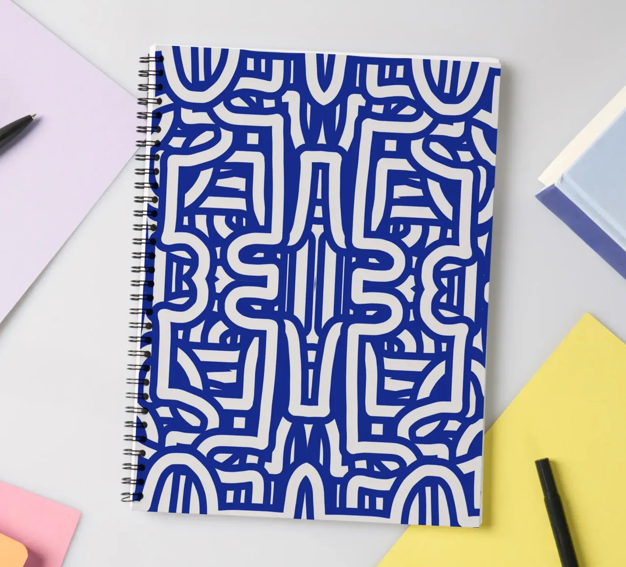 Blue loop symmetry spiral notebook by Little Dean