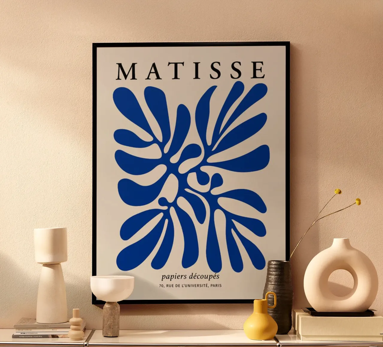 blue palm leaves poster by sazkia art