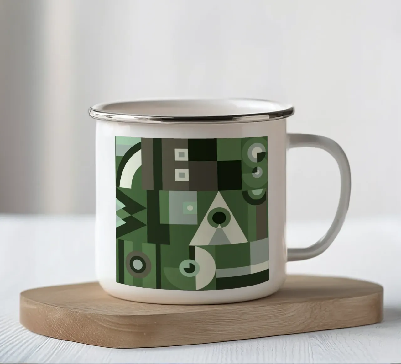 Modello di collage geometrico verde tazza in smalto da Little Dean