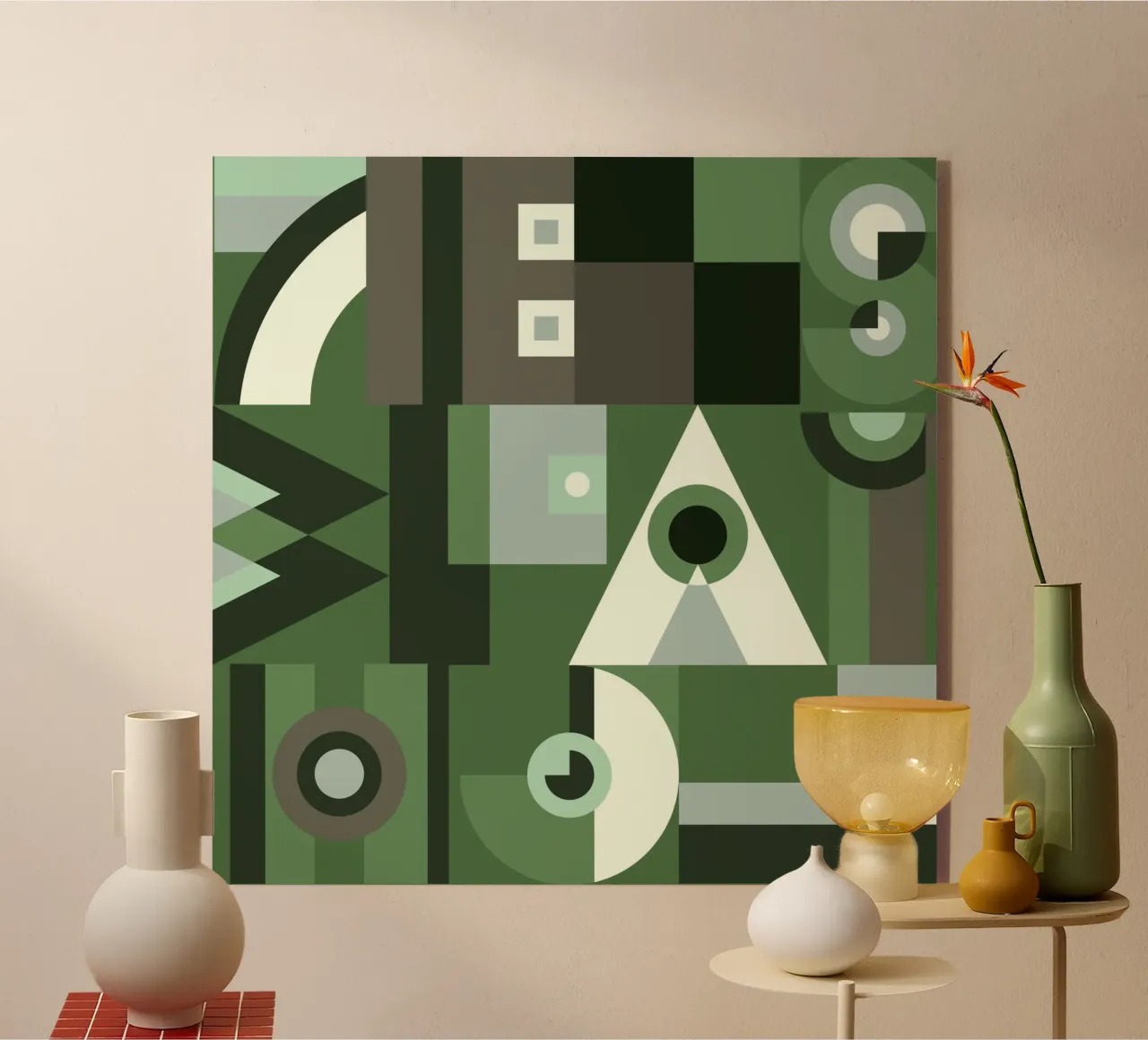Modello di collage geometrico verde plexiglass da Little Dean