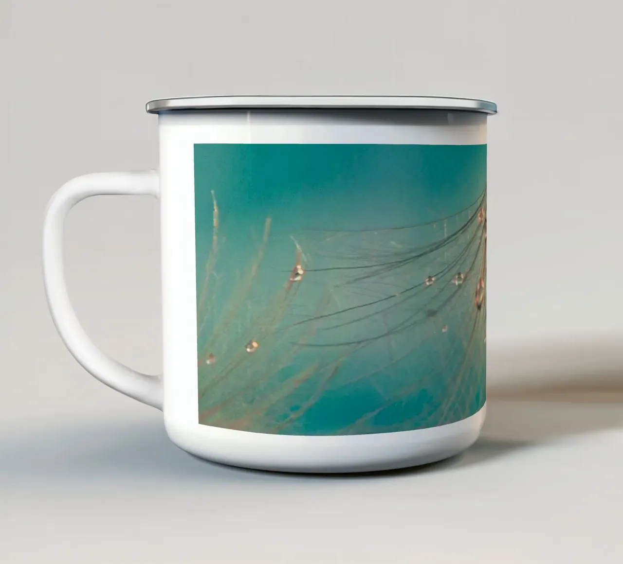 Dente di leone a perle d'acqua tazza in smalto da MiniClic