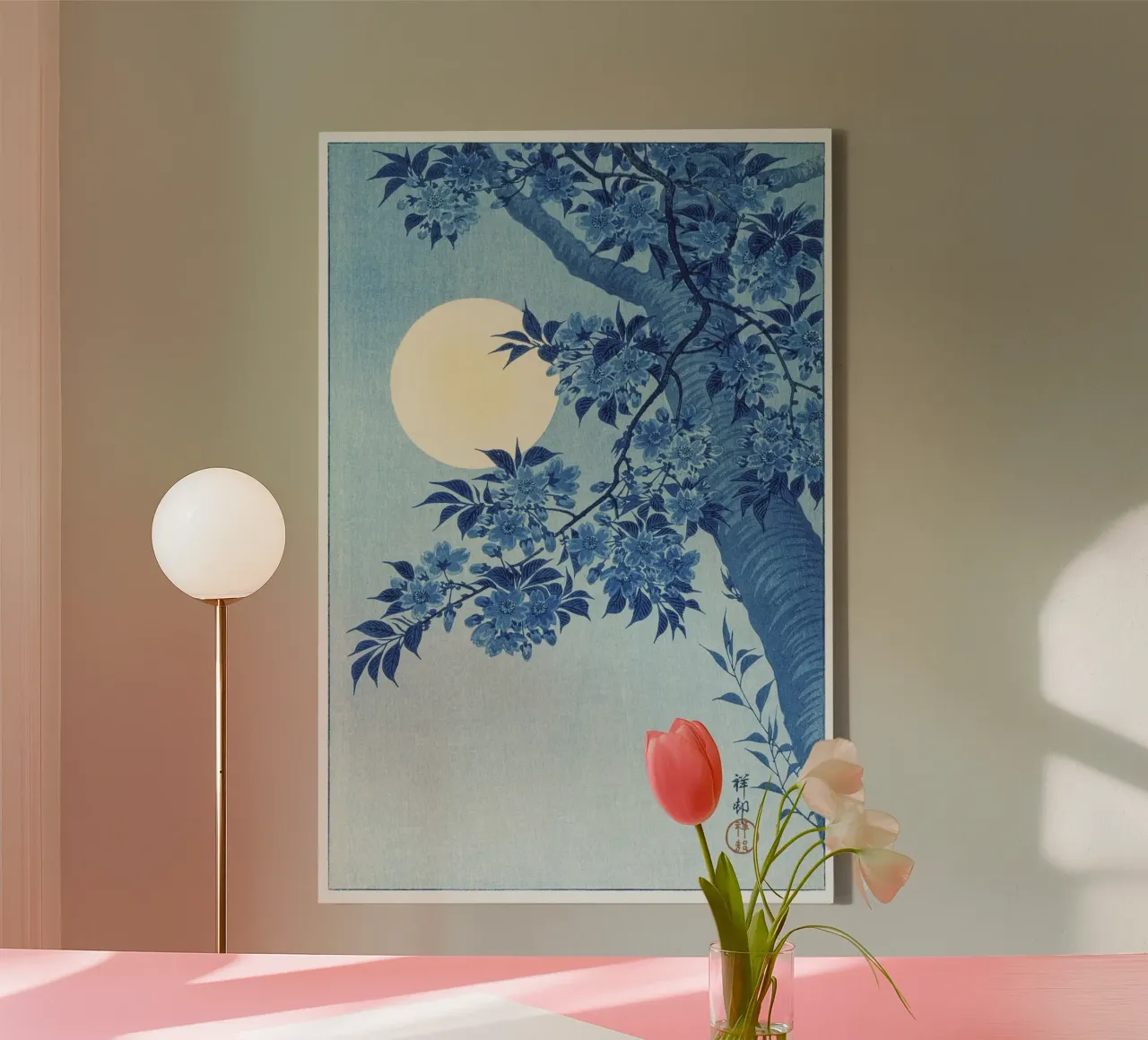 Ciliegio in fiore in una notte di luna di Ohara Koson (1932 ca.) tela con Cornice a cassetta da Venus Art