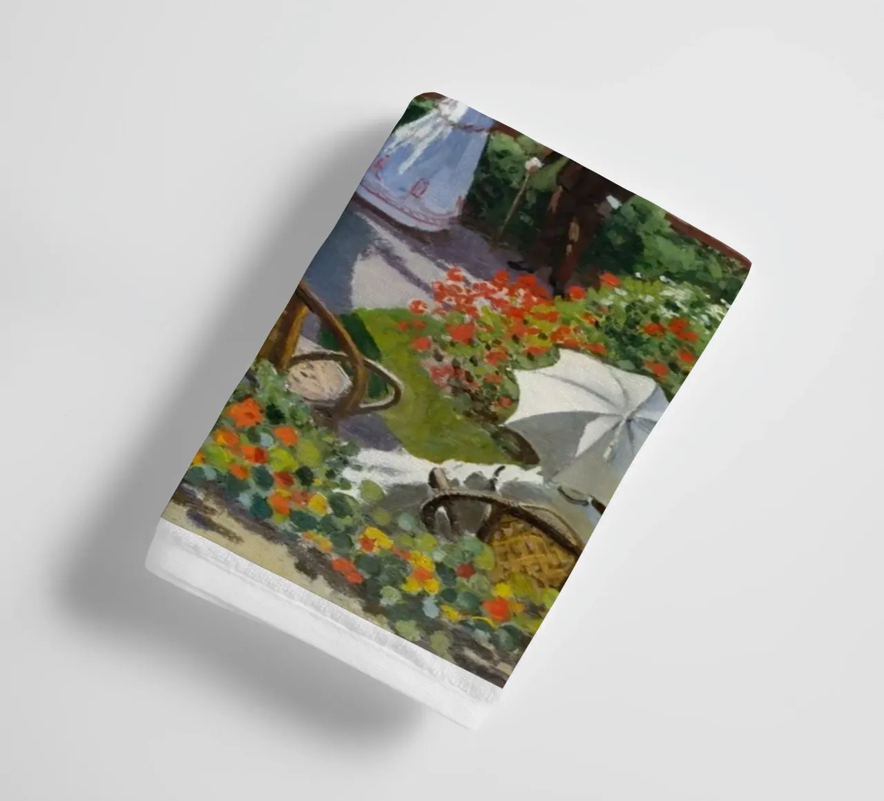femme avec parapluie vue sur l'océan vagues voilier claude monet serviette de bain de belong shop