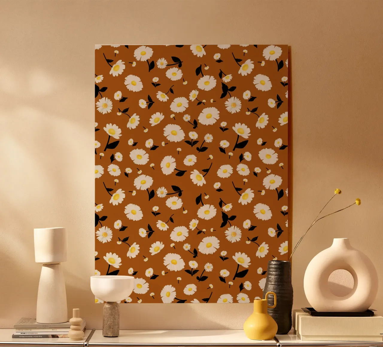 Daisies Pattern Rust Orange acrylic glass by SilverPegasus