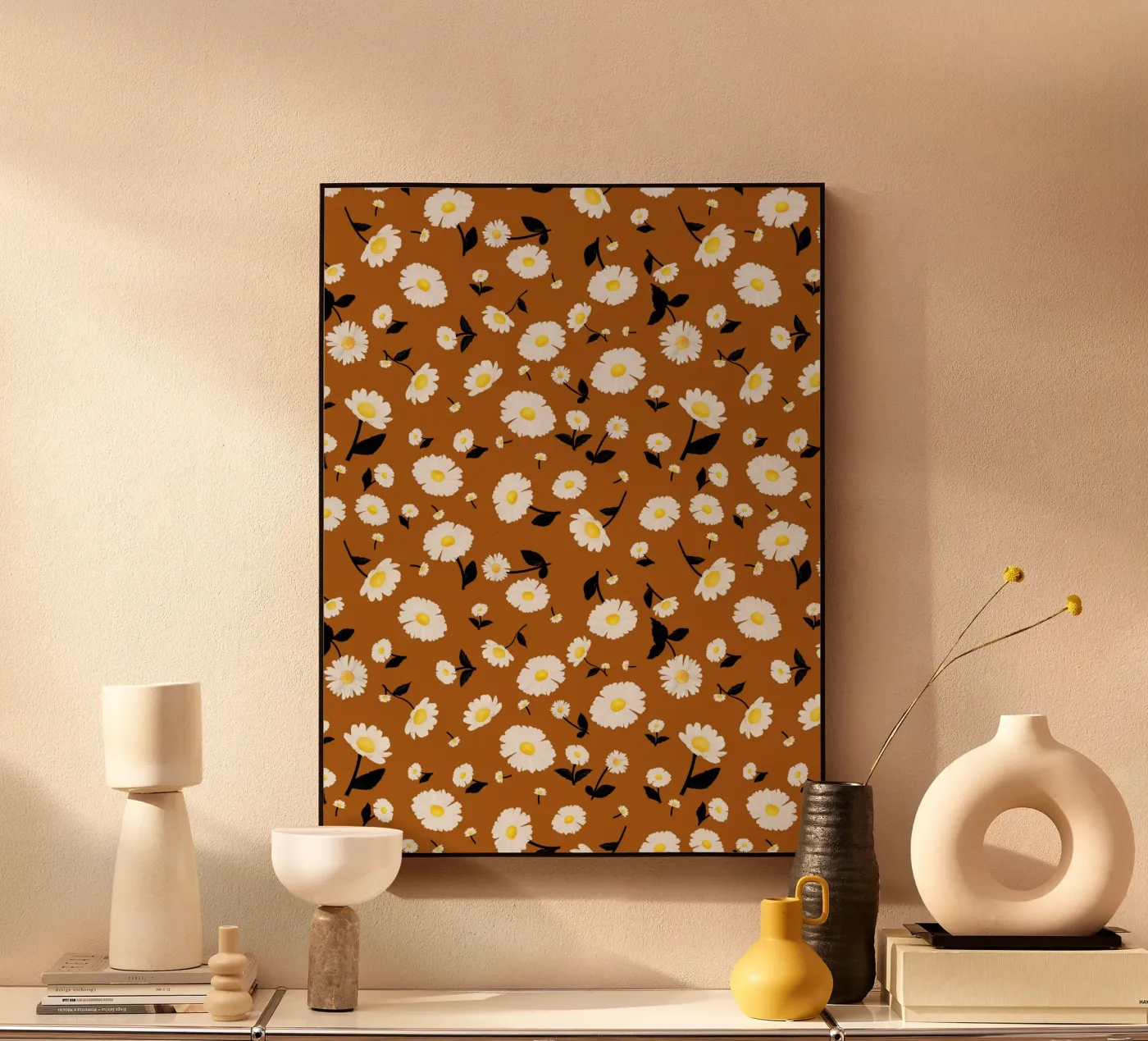 Daisies Pattern Rust Orange alluminio dibond da SilverPegasus