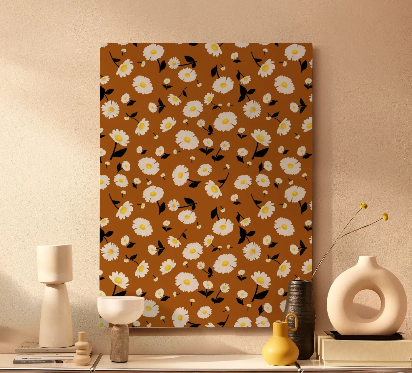 Daisies Pattern Rust Orange alluminio dibond da SilverPegasus