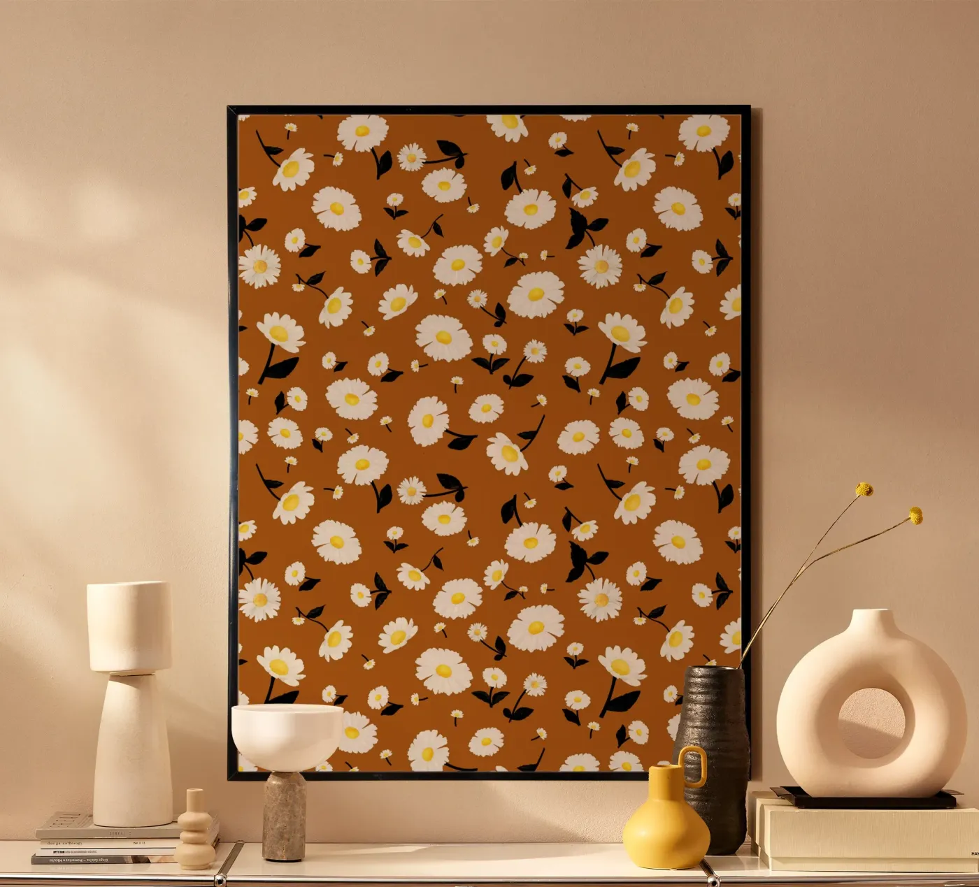 Daisies Pattern Rust Orange Poster von SilverPegasus
