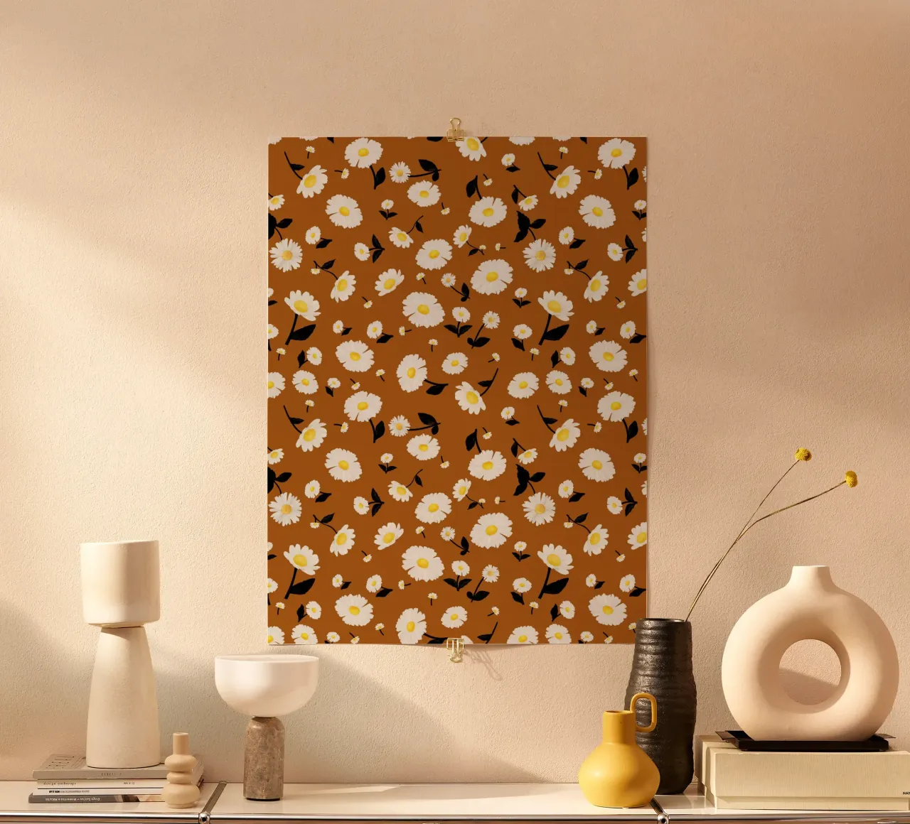 Daisies Pattern Rust Orange poster by SilverPegasus