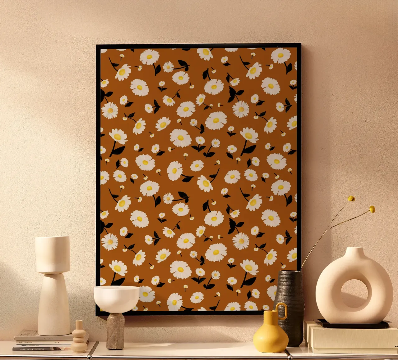Daisies Pattern Rust Orange poster by SilverPegasus