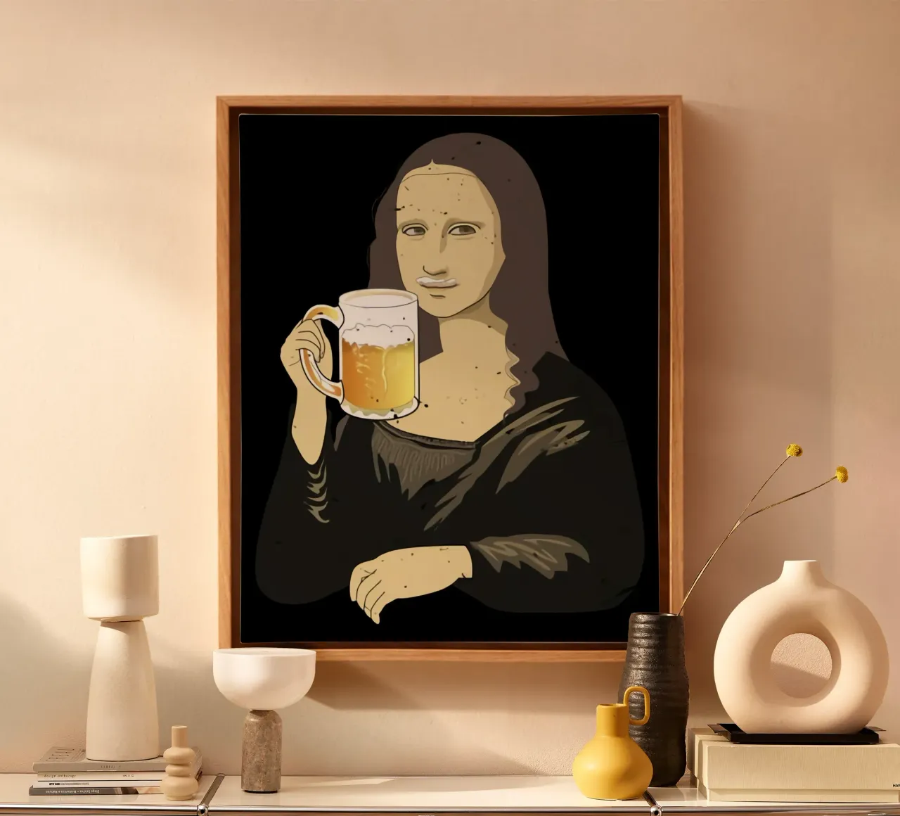 Drinking Beer Like a Queen Art canvas with Floater frame by Jodie Art