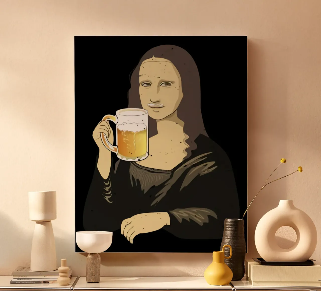 Drinking Beer Like a Queen Art canvas with Floater frame by Jodie Art