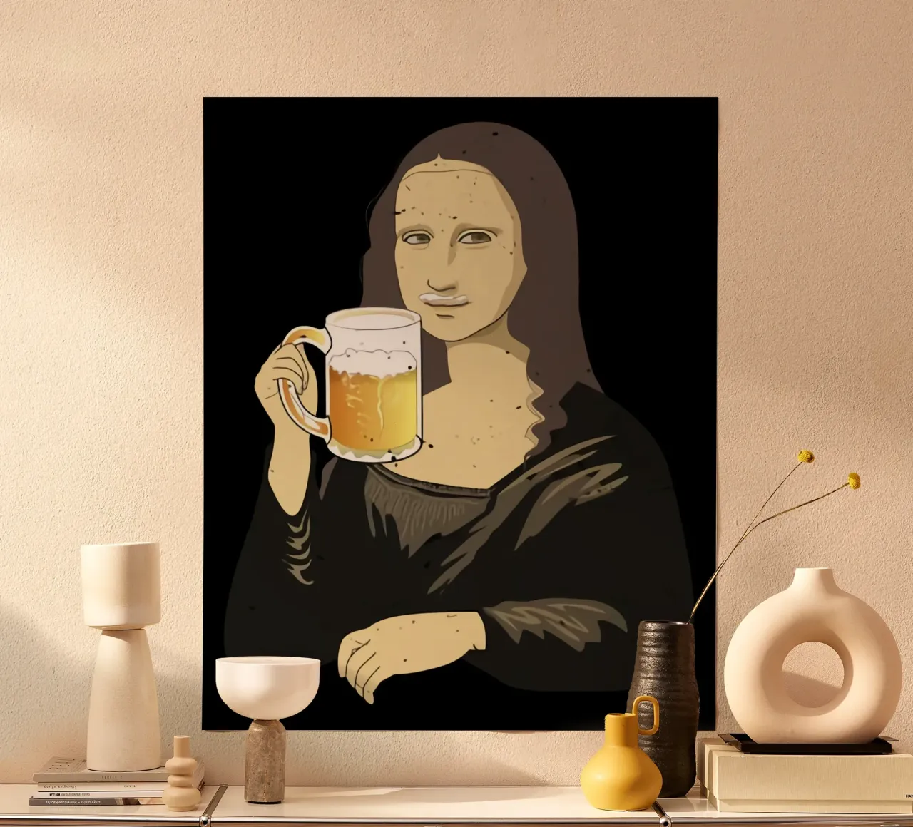 Bere birra come una regina Arte poster con telaio in plastica da Jodie Art