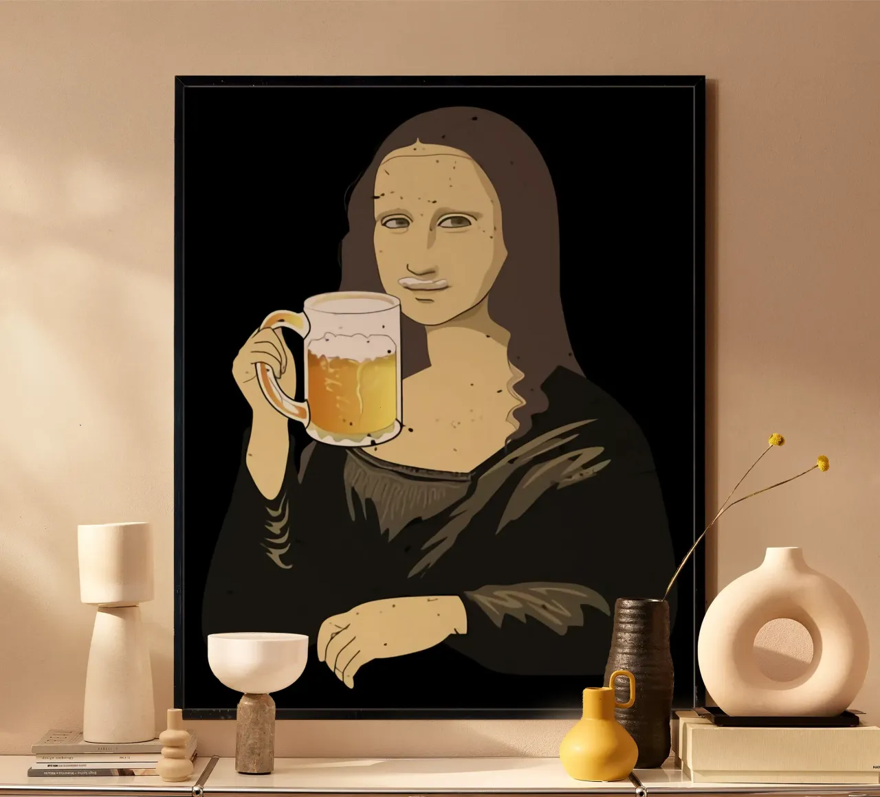 Bere birra come una regina Arte poster con telaio in plastica da Jodie Art