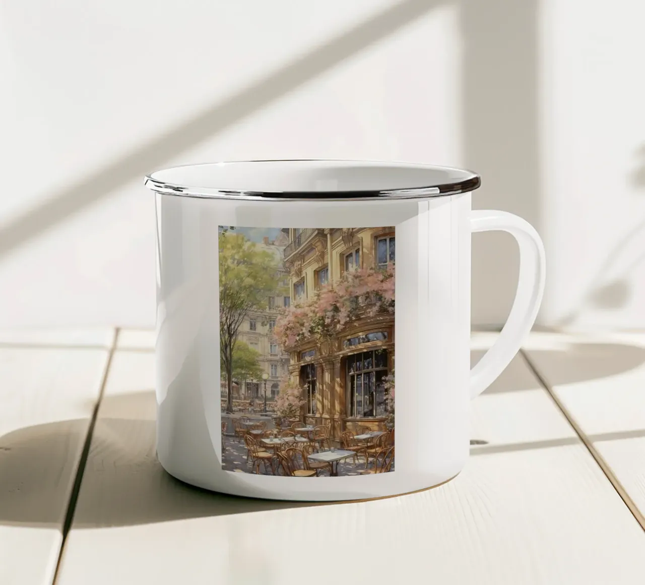 balcone terrazza caffè filtro luce solare claude monet tazza in smalto da belong shop