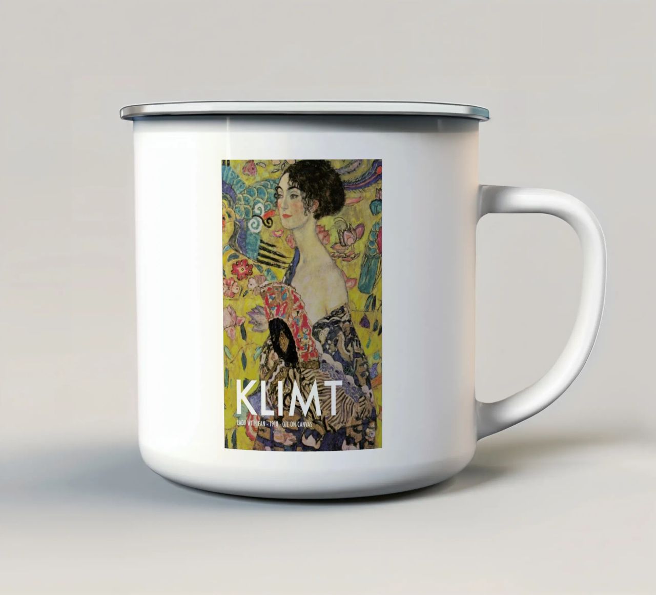 Klimt - Lady with Fan tazza in smalto da Vintage by JUNIQE