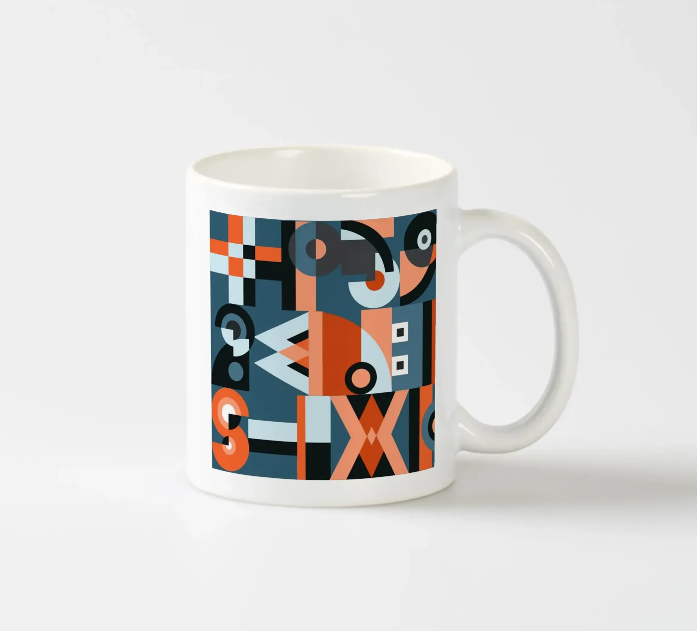 Red geometric collage pattern ceramic mug by Little Dean