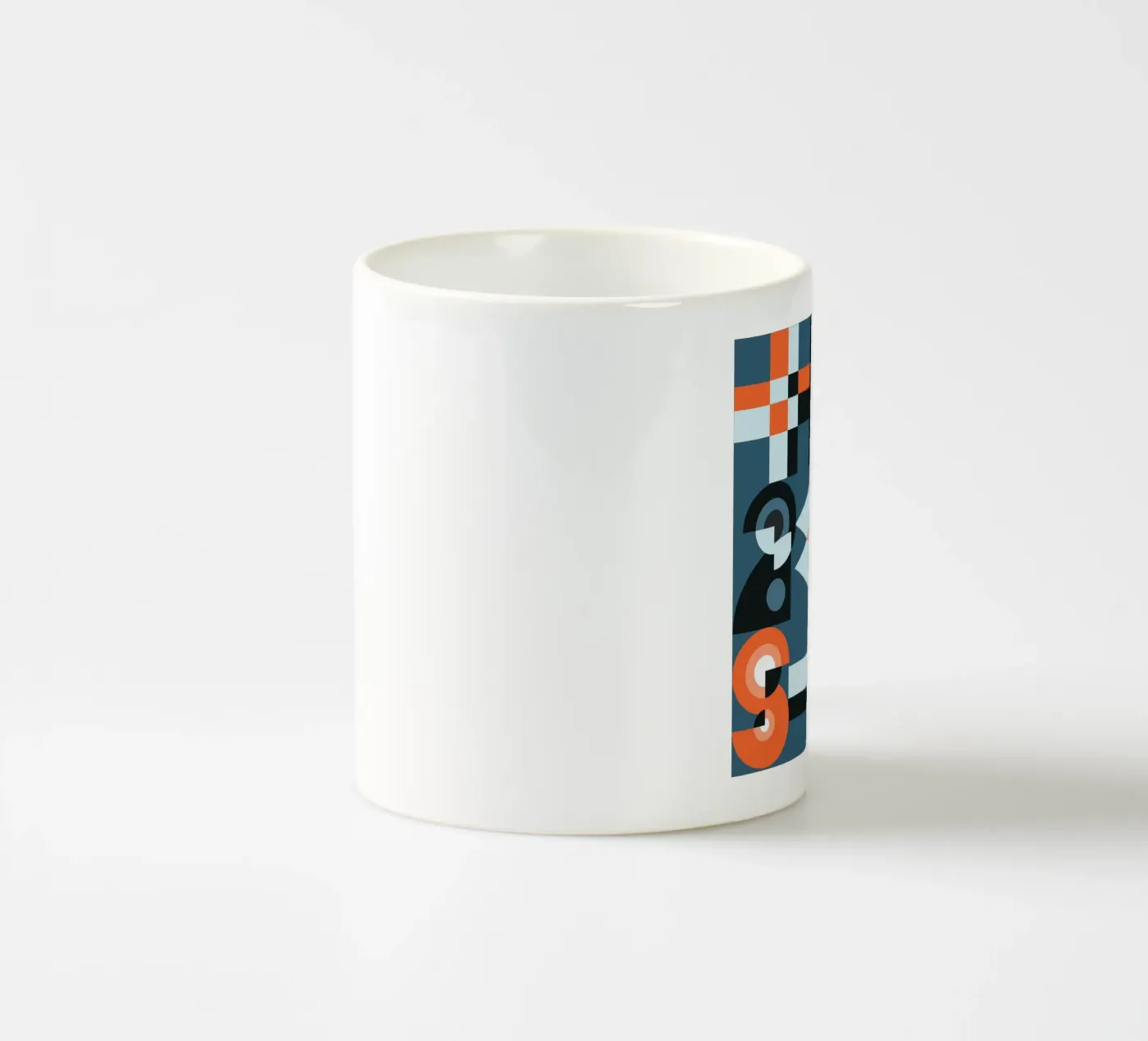 Red geometric collage pattern ceramic mug by Little Dean
