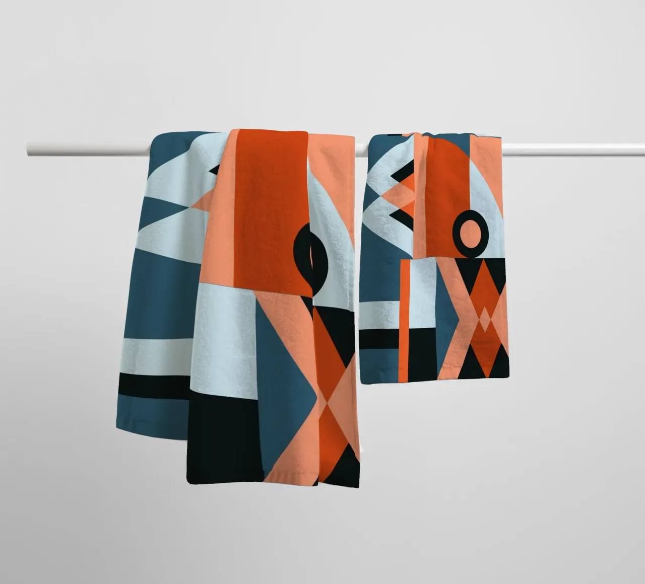 Red geometric collage pattern towel by Little Dean