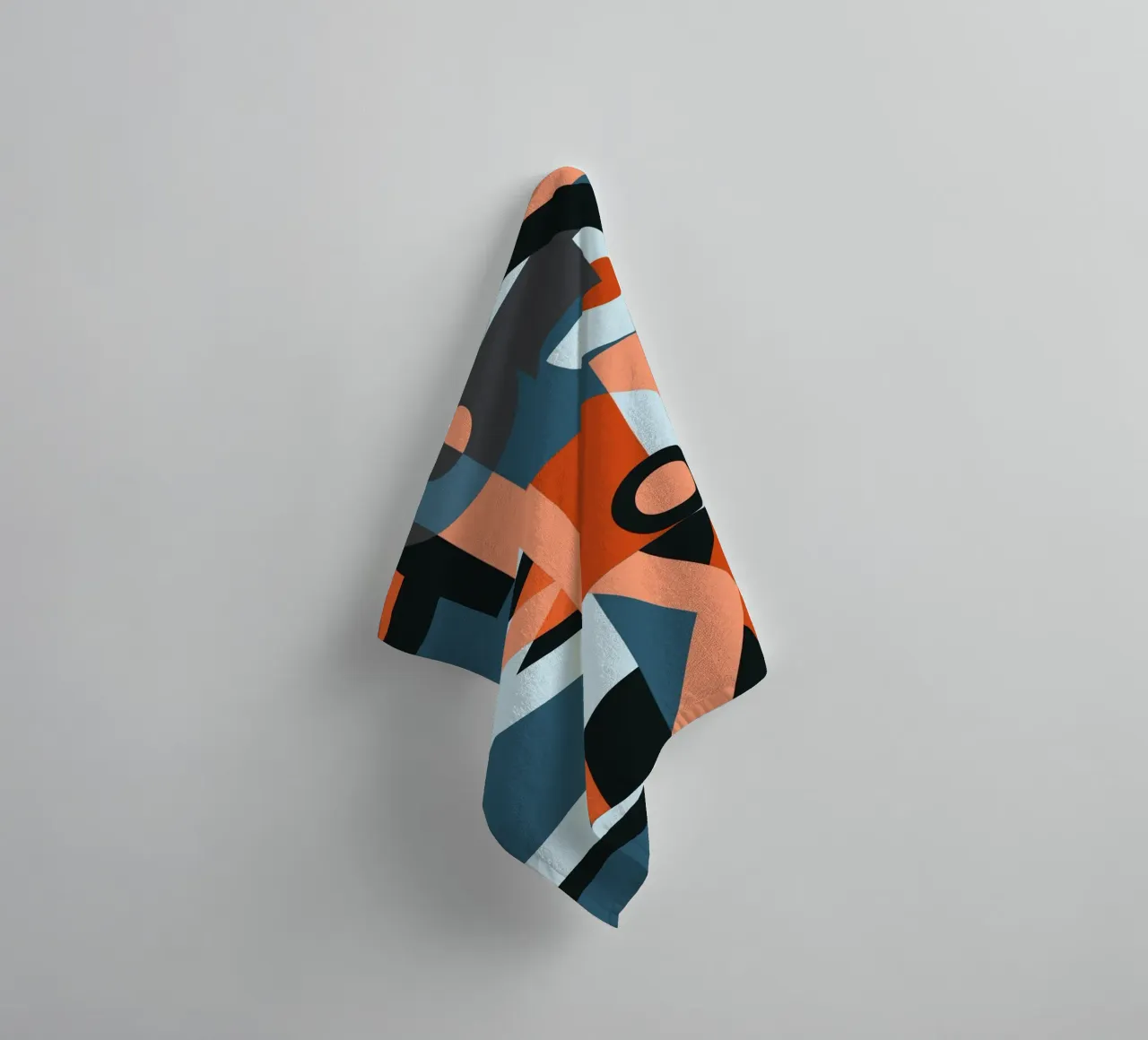 Red geometric collage pattern towel by Little Dean