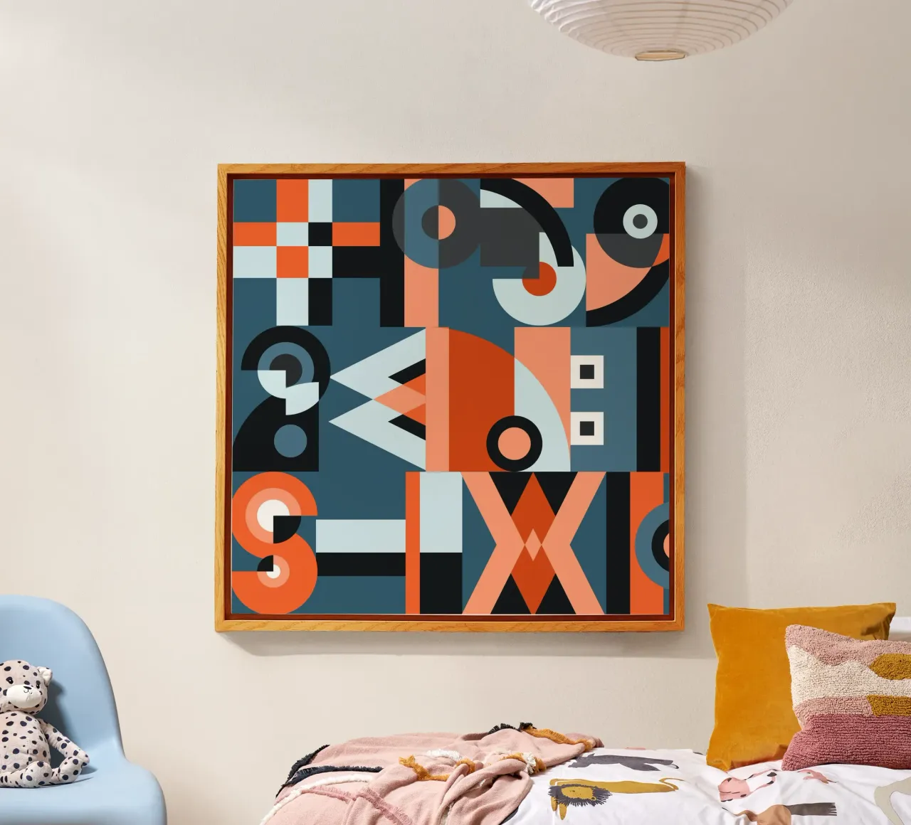 Red geometric collage pattern acrylic glass by Little Dean