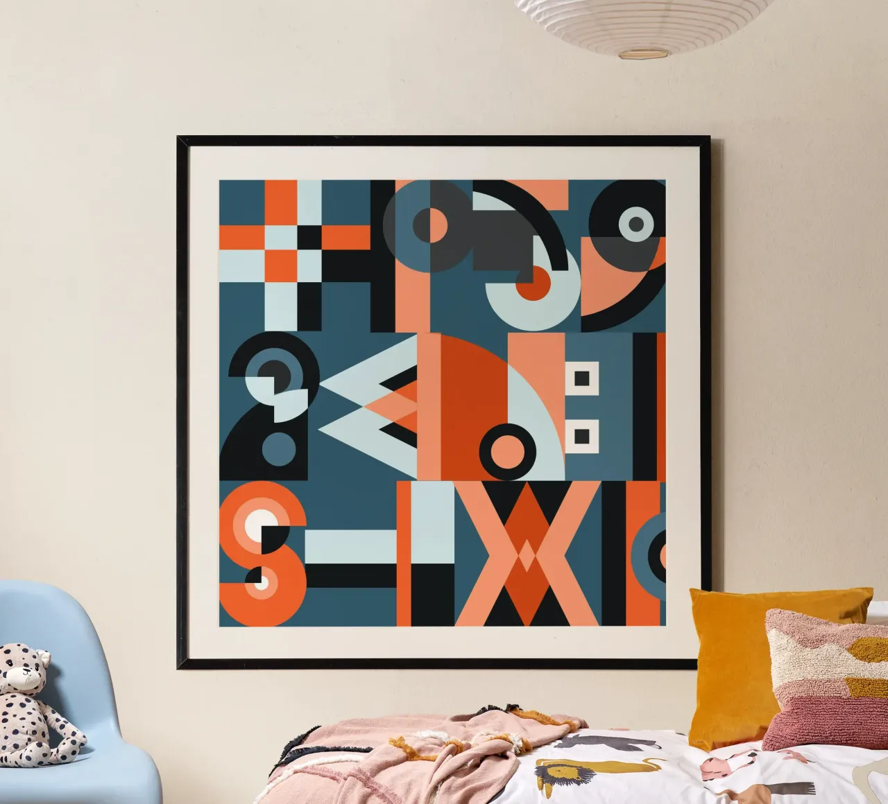 Modello di collage geometrico rosso poster da Little Dean