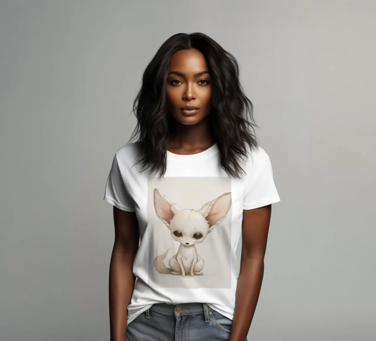 Charmante œuvre d'art sur le renard fennec - Captivante faune du désert t-shirt ajusté pour femmes de DesignDoodle