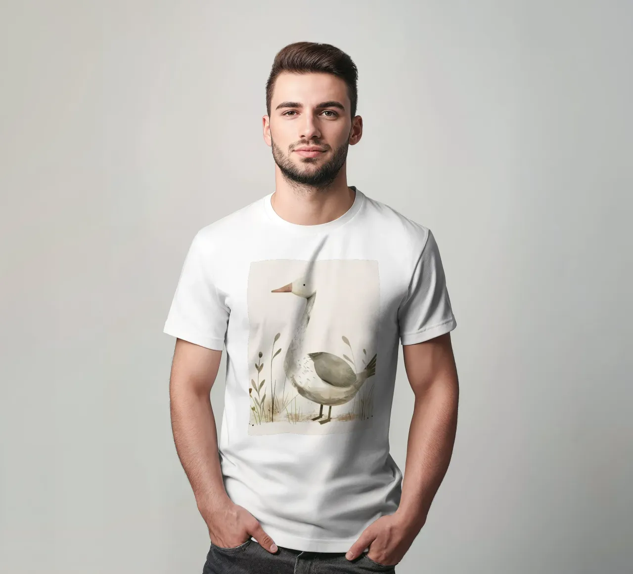 Sereno ganso en la hierba - Una tranquila ilustración de fauna salvaje camiseta de DesignDoodle