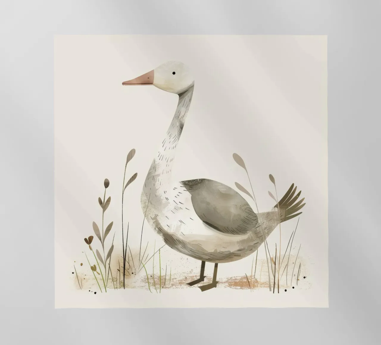 Sereno ganso en la hierba - Una tranquila ilustración de fauna salvaje lámina retroiluminada de DesignDoodle