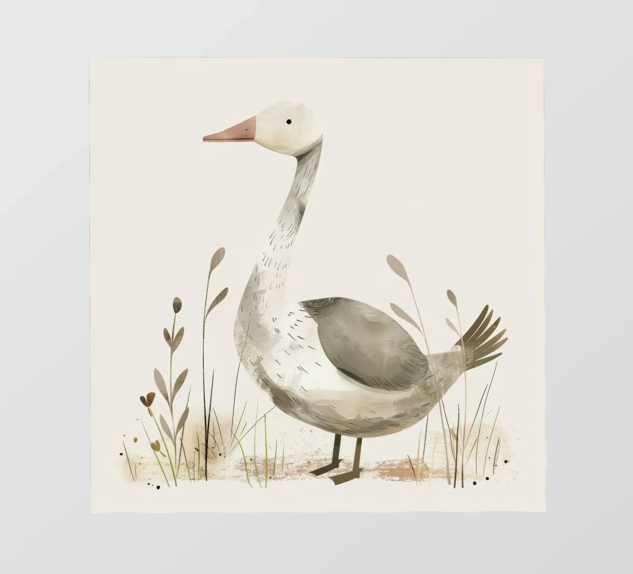Serene Gans im Gras - eine friedliche Wildtier-Illustration Fototapete von DesignDoodle
