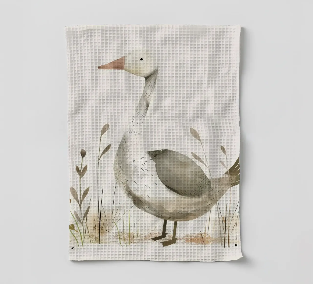 Sereno ganso en la hierba - Una tranquila ilustración de fauna salvaje paño de cocina de DesignDoodle