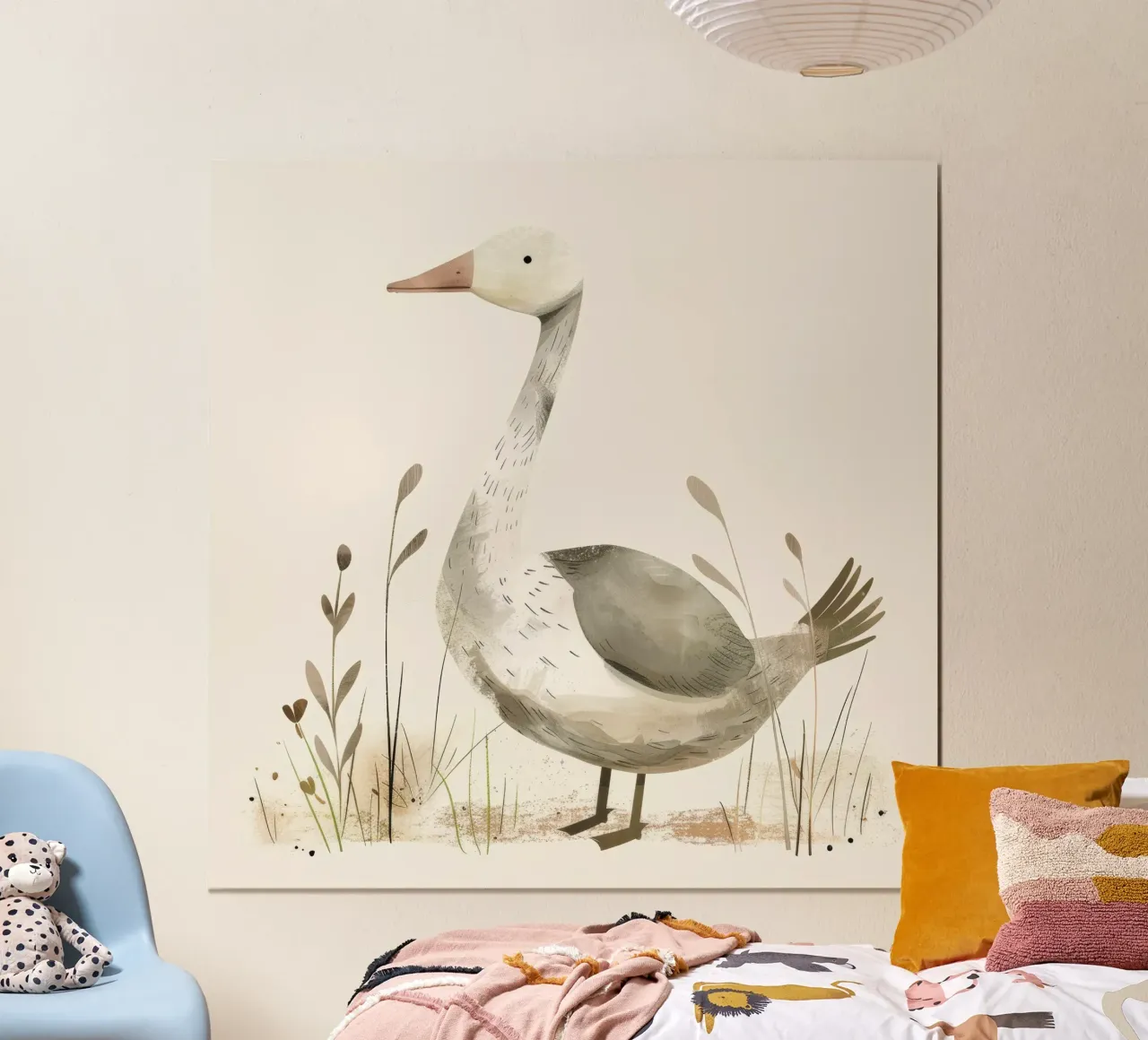 Sereno ganso en la hierba - Una tranquila ilustración de fauna salvaje hahnemühle de DesignDoodle