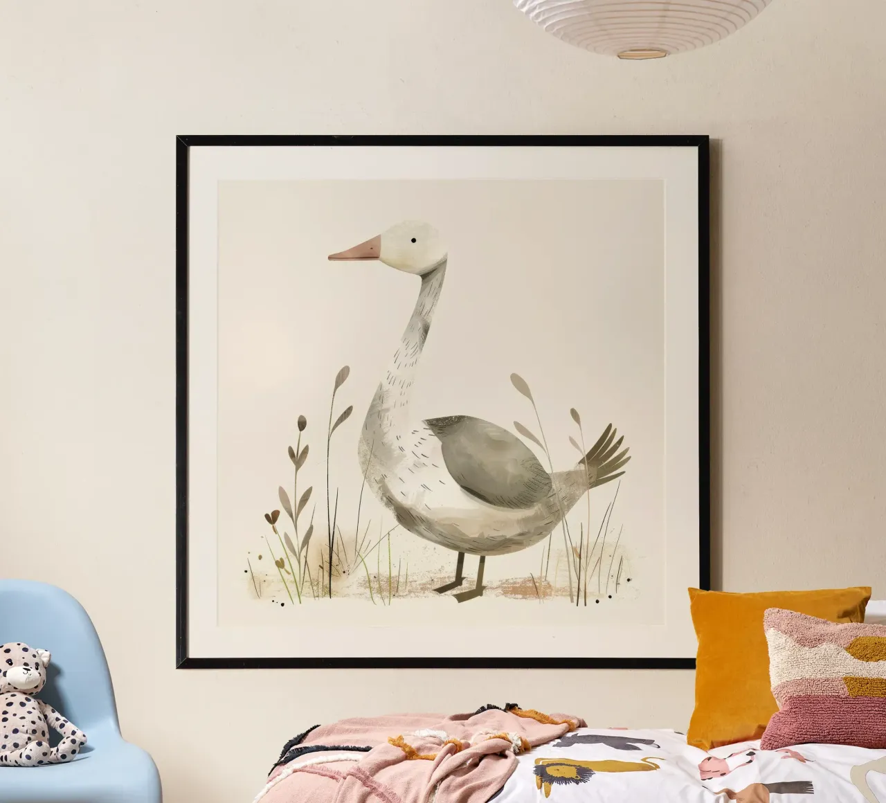 Sereno ganso en la hierba - Una tranquila ilustración de fauna salvaje hahnemühle de DesignDoodle