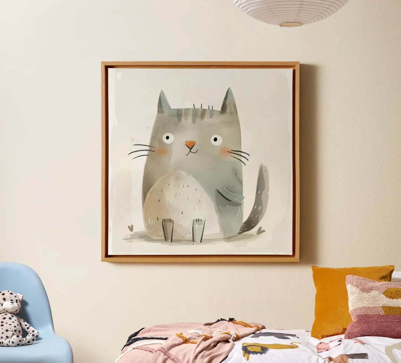 Schattig Grijs Tabby Kat Ontwerp - Speels Huisdier Kunstwerk canvas met Baklijst van DesignDoodle