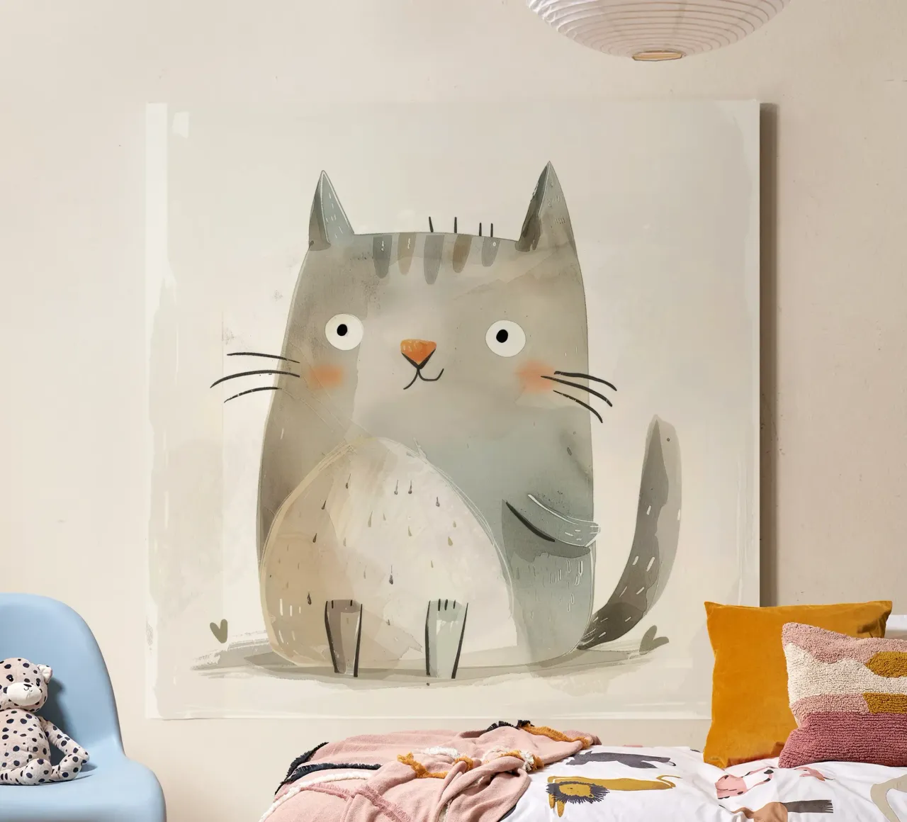 Schattig Grijs Tabby Kat Ontwerp - Speels Huisdier Kunstwerk canvas met Baklijst van DesignDoodle