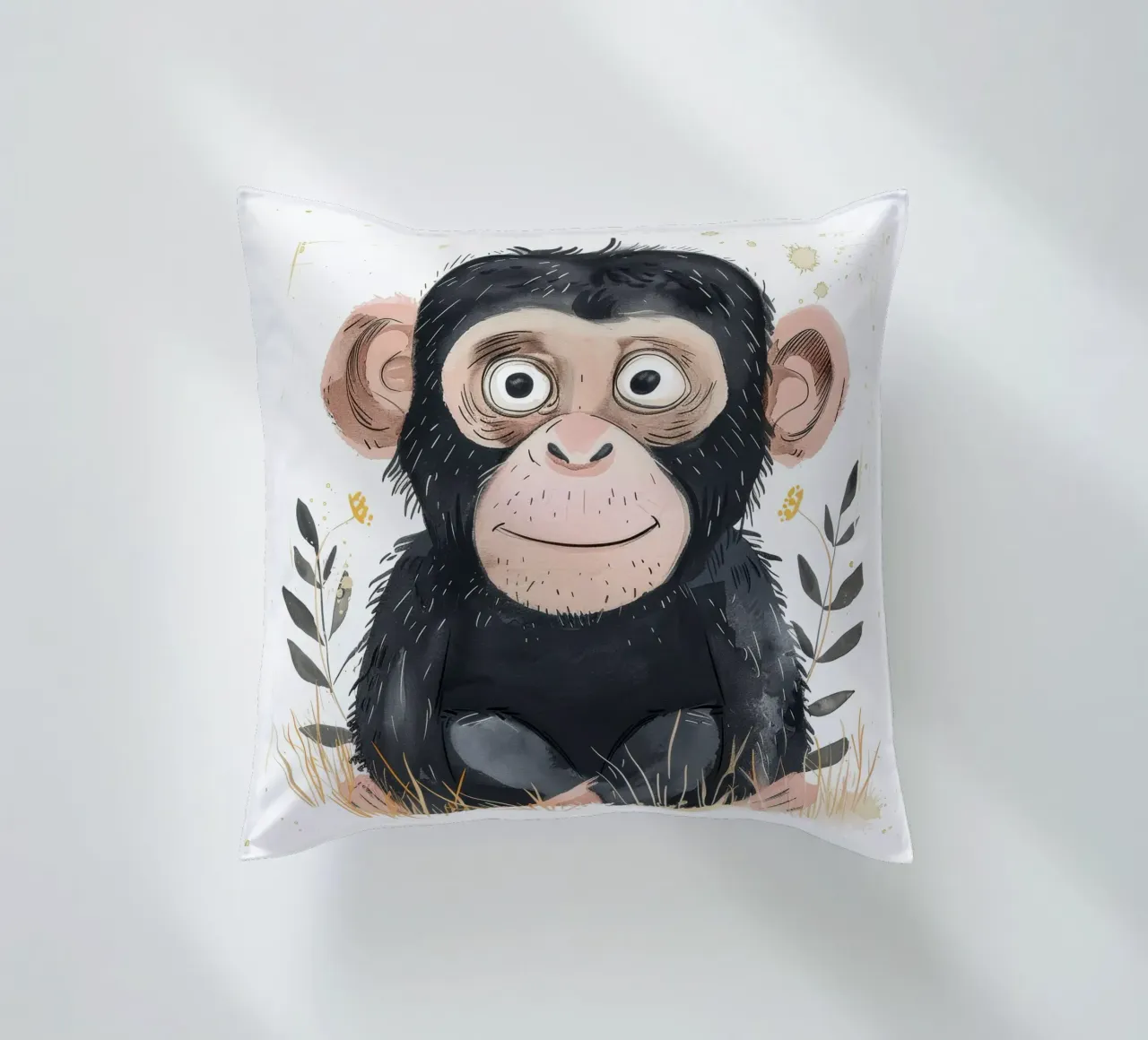 Scimpanzé giovane circondato dalla flora Animali selvatici e natura cuscino da DesignDoodle