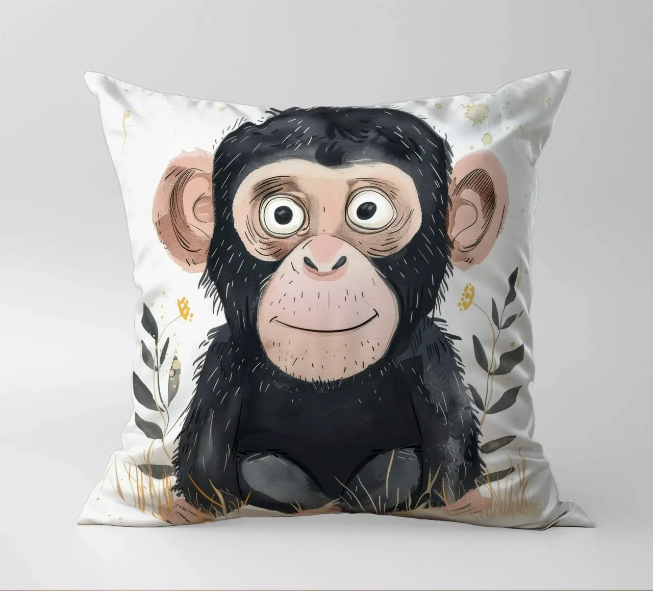 Scimpanzé giovane circondato dalla flora Animali selvatici e natura cuscino da DesignDoodle