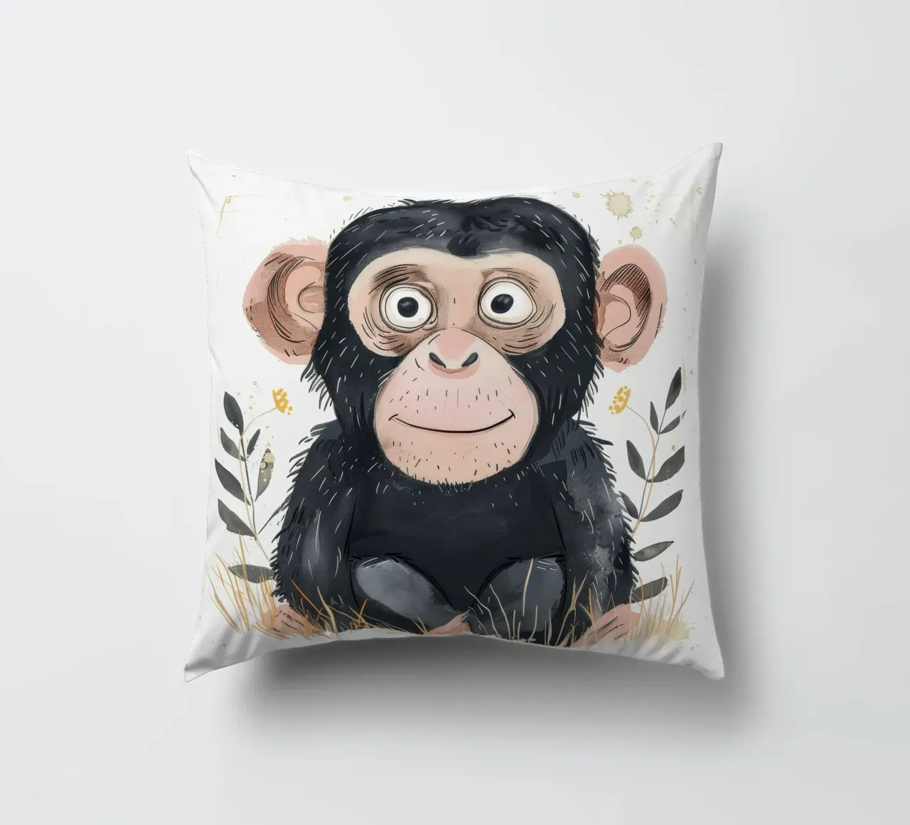 Scimpanzé giovane circondato dalla flora Animali selvatici e natura cuscino da DesignDoodle